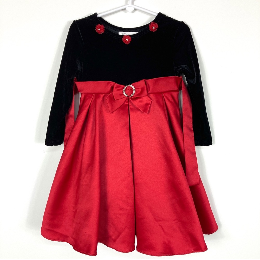 Bonnie Jean Girl's Size 3T Black and Red Long Sleeve Dress w/ Bow